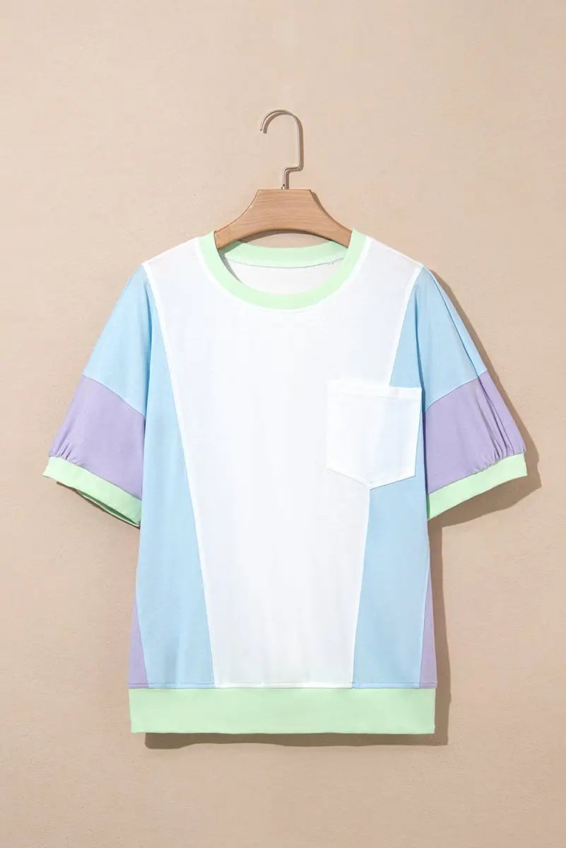 White Color Block Patchwork Half Sleeve Oversized T Shirt - Love Salve 