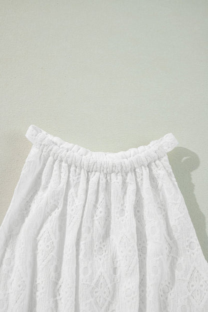White Lace Sleeveless Knot Hollow Out Back Tied Waist Mini Dress - Love Salve 