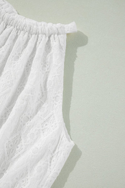 White Lace Sleeveless Knot Hollow Out Back Tied Waist Mini Dress - Love Salve 