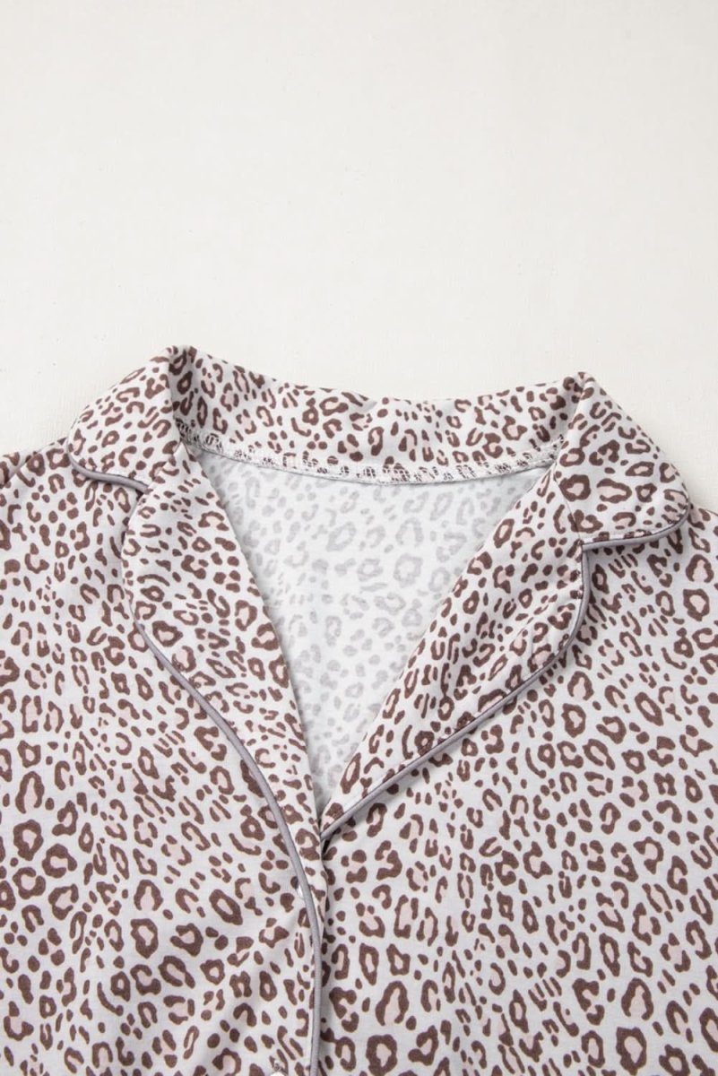 White Leopard Print Long Sleeve and Pants Pajamas Set - Love Salve 