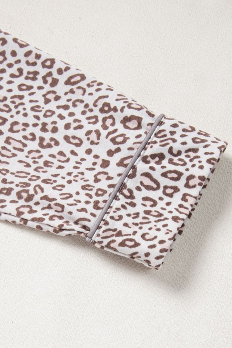 White Leopard Print Long Sleeve and Pants Pajamas Set - Love Salve 