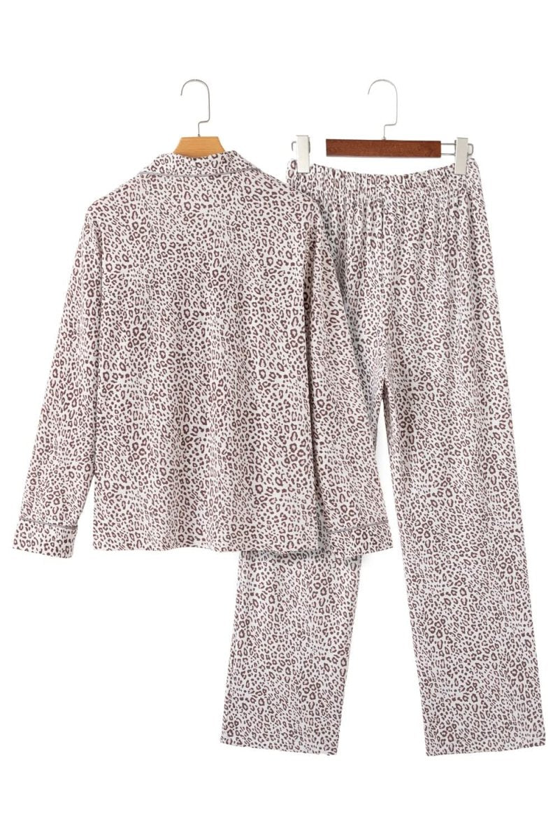 White Leopard Print Long Sleeve and Pants Pajamas Set - Love Salve 