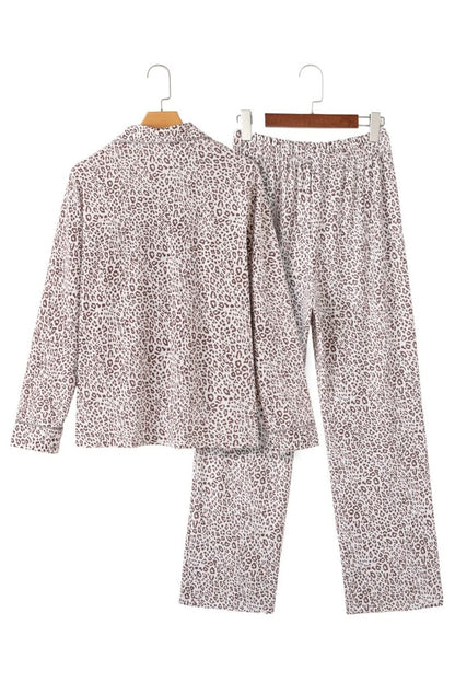 White Leopard Print Long Sleeve and Pants Pajamas Set - Love Salve