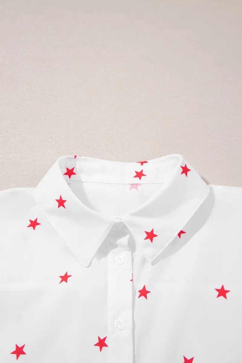 White Little Stars Printed Loose Half Sleeve Shirt - Love Salve 