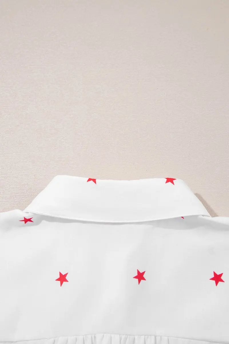 White Little Stars Printed Loose Half Sleeve Shirt - Love Salve 