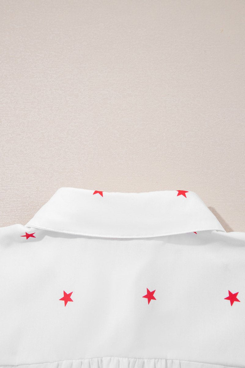 White Little Stars Printed Loose Half Sleeve Shirt - Love Salve
