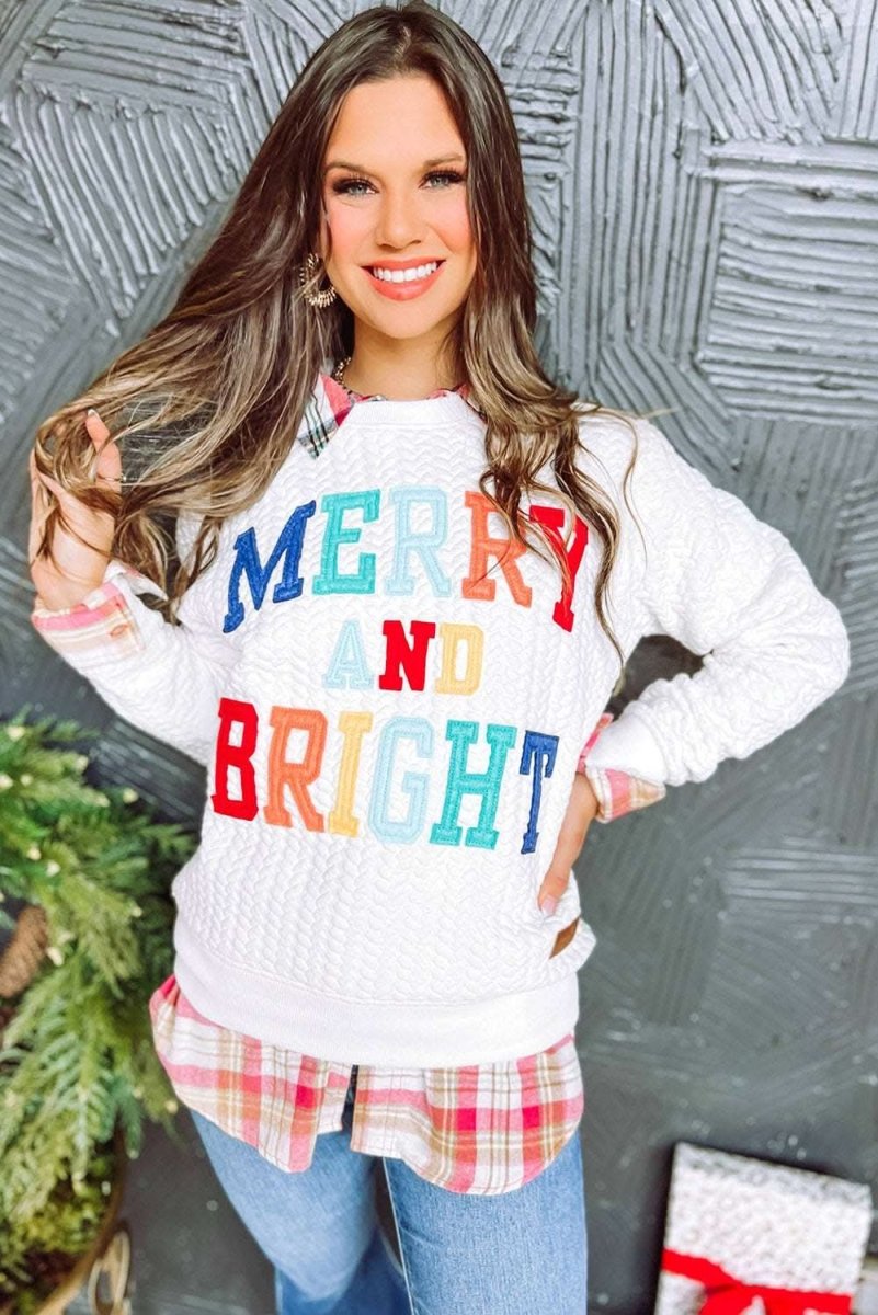 White Merry And Bright Cable Knit Pullover Sweatshirt - Love Salve 