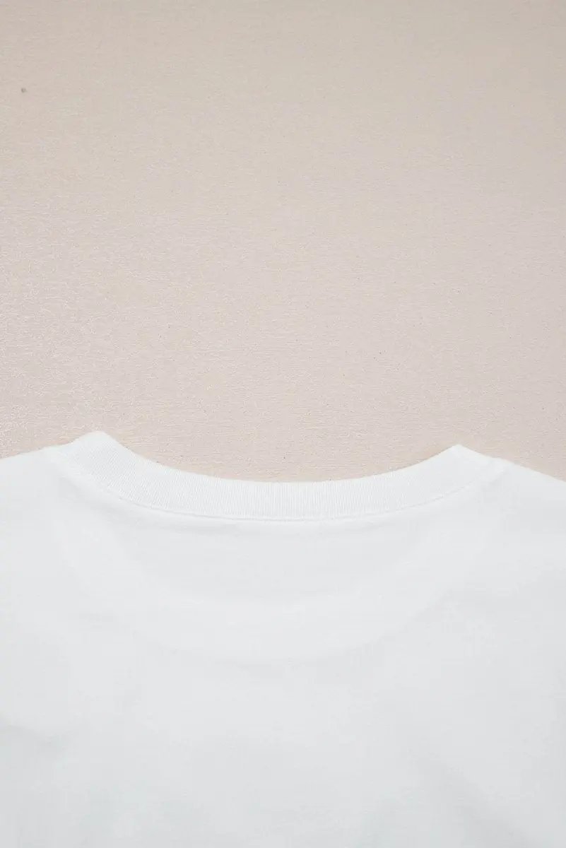 White Rhinestone Bow Embellished Round Neck Tee for Women - Love Salve 