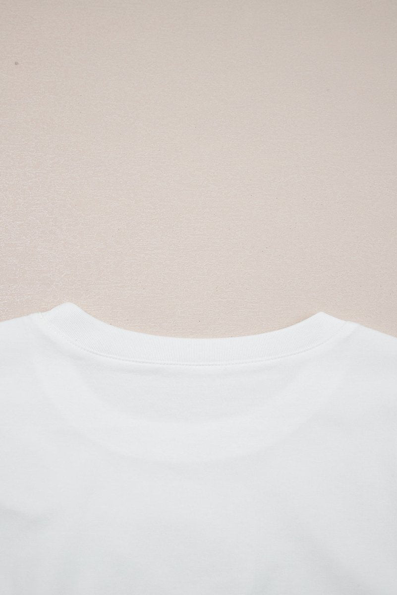 White Rhinestone Bow Embellished Round Neck Tee for Women - Love Salve 