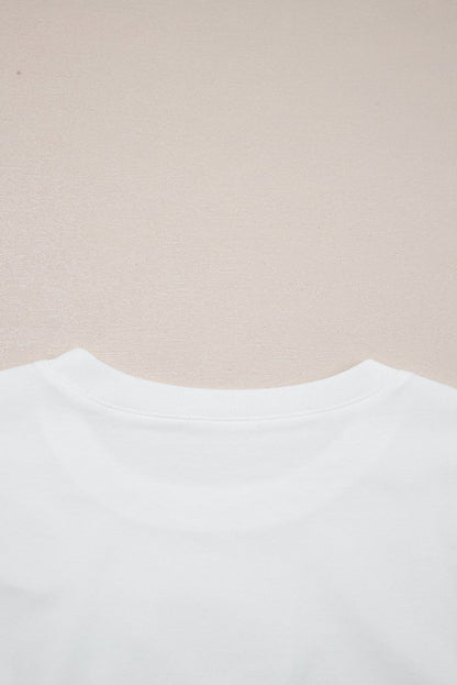 White Rhinestone Bow Embellished Round Neck Tee for Women - Love Salve 
