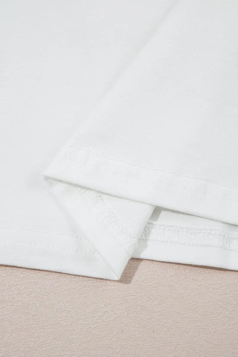 White Rhinestone Bow Embellished Round Neck Tee for Women - Love Salve 