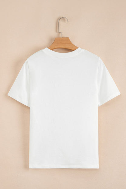 White Rhinestone Bow Embellished Round Neck Tee for Women - Love Salve 