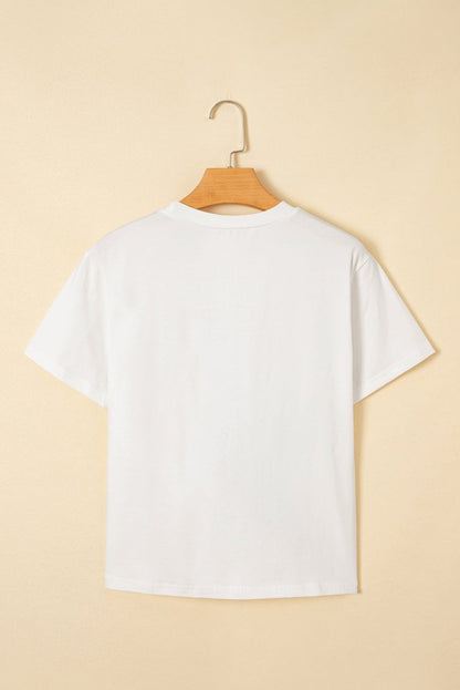 White Rhinestone Decor Bolt Graphic Ripped Western Tee Shirt - Love Salve 