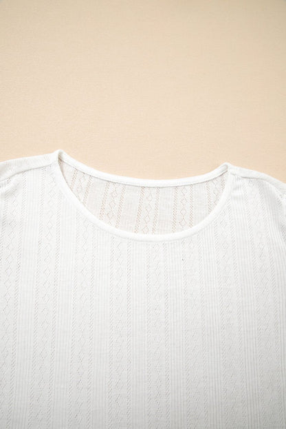 White Scalloped Lace Trim Jacquard Textured T Shirt for Women - Love Salve 