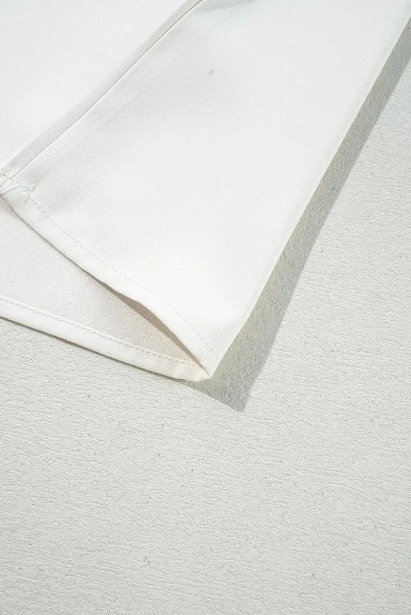 White Scalloped V Neckline Lace Hollowed Lantern Sleeve Blouse - Love Salve 