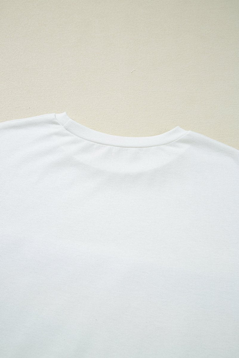 White Sequin Stripes Patchwork Mardi Gras Crew Neck T Shirt - Love Salve