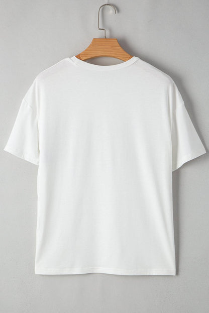 White Sequin Stripes Patchwork Mardi Gras Crew Neck T Shirt - Love Salve