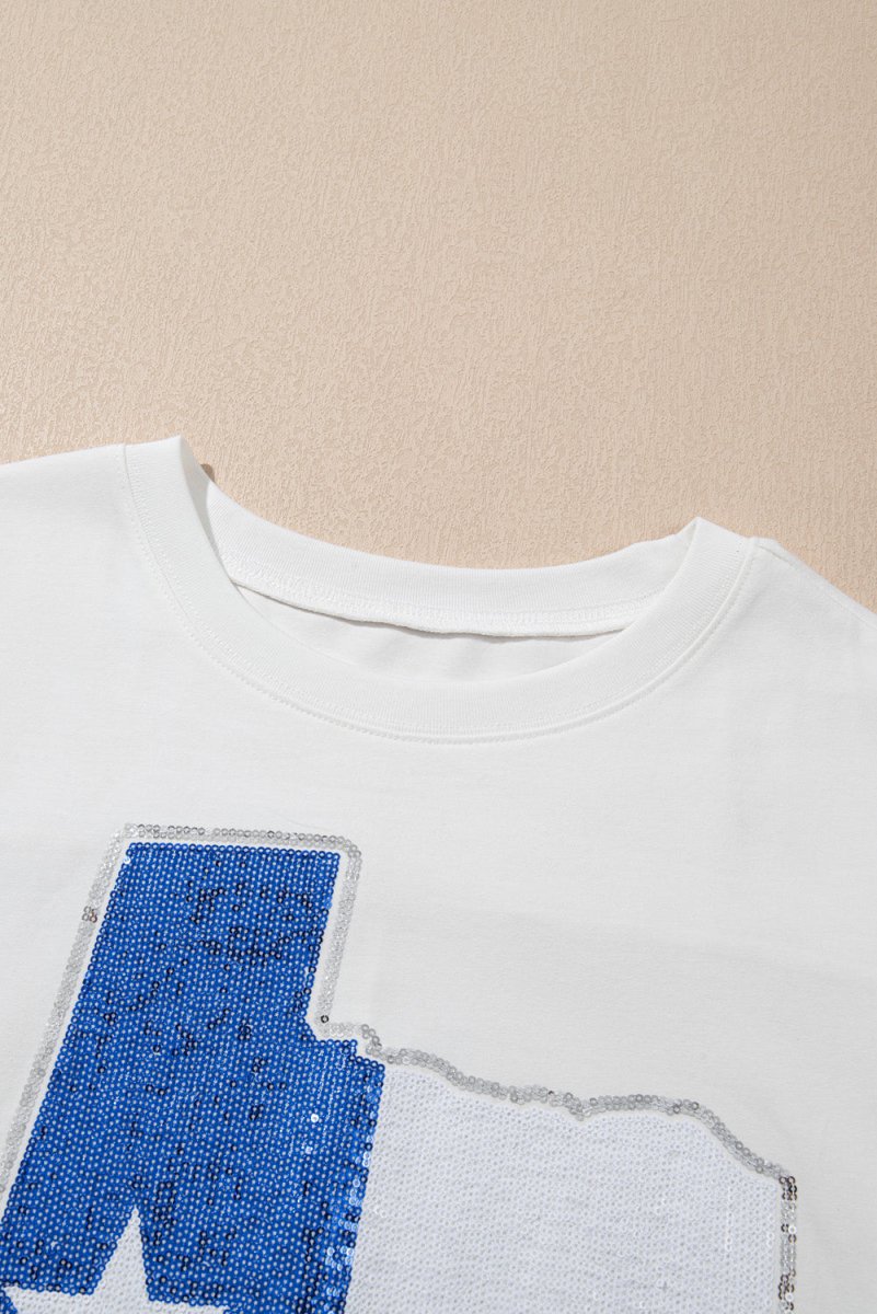 White Sequined Texas Graphic Plus Size T Shirt for Women - Love Salve