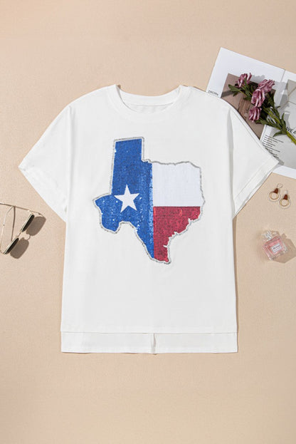 White Sequined Texas Graphic Plus Size T Shirt for Women - Love Salve