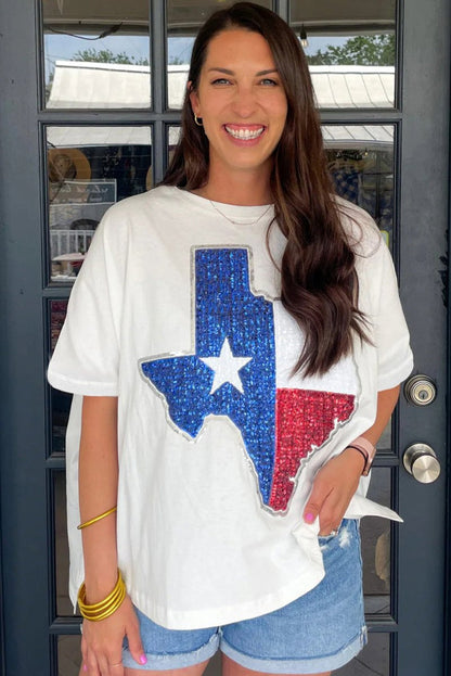 White Sequined Texas Graphic Plus Size T Shirt for Women - Love Salve