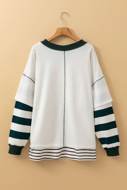 White Stripe Colorblock Sleeve Exposed Seam Fake - 2 - Piece Sweatshirt - Love Salve