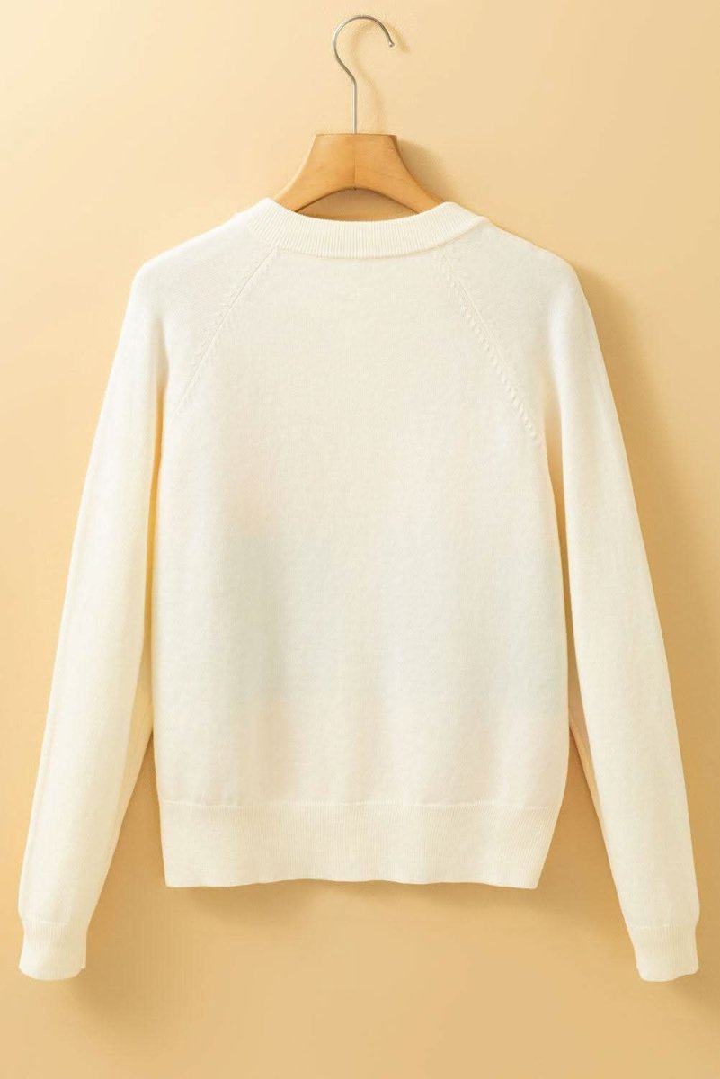 White Stripe Colorful Pattern Button Front Sweater Cardigan - Love Salve 