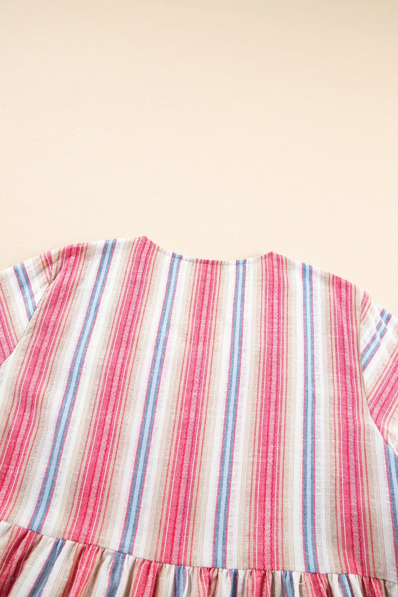 White Stripe Plus Size Embroidered Flared V Neck Dress - Love Salve