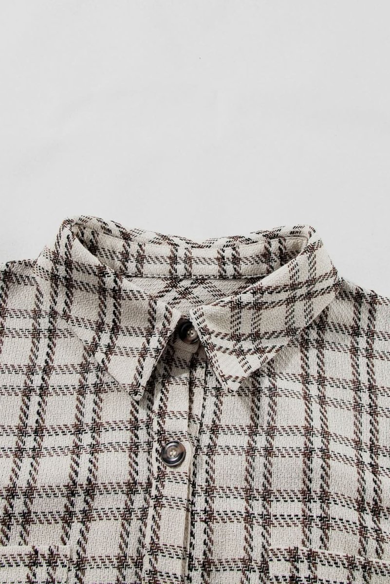 White Stripe Plus Size Plaid Buttoned Raw Hem Tunic Shirt Dress - Love Salve
