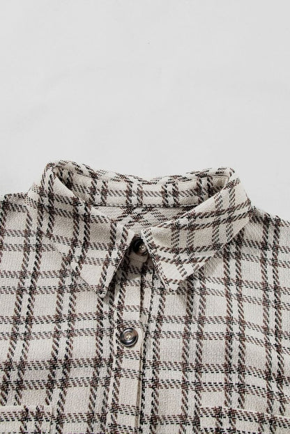 White Stripe Plus Size Plaid Buttoned Raw Hem Tunic Shirt Dress - Love Salve