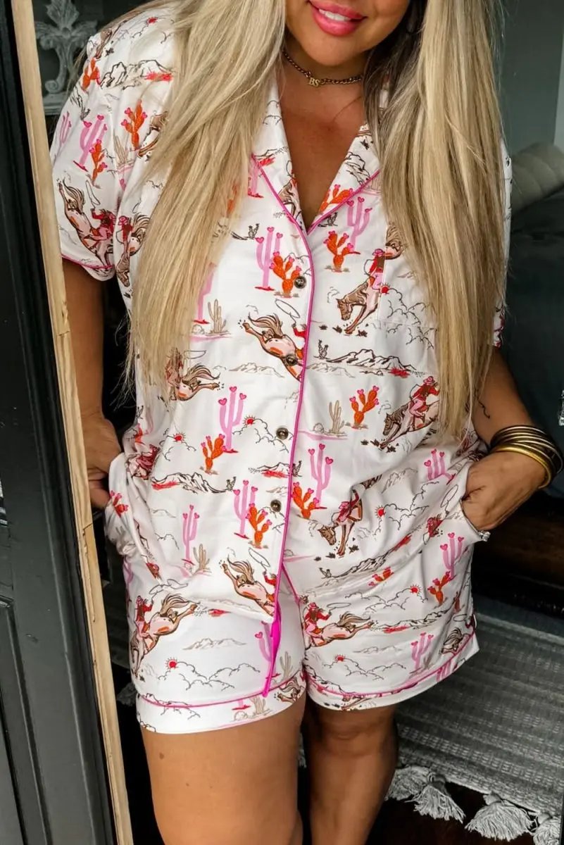 White Western-Themed Sleepwear Set - Love Salve 