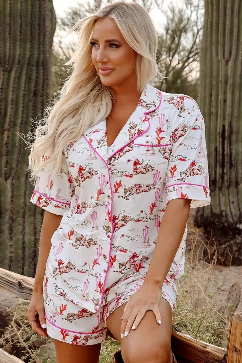 White Western-Themed Sleepwear Set - Love Salve 
