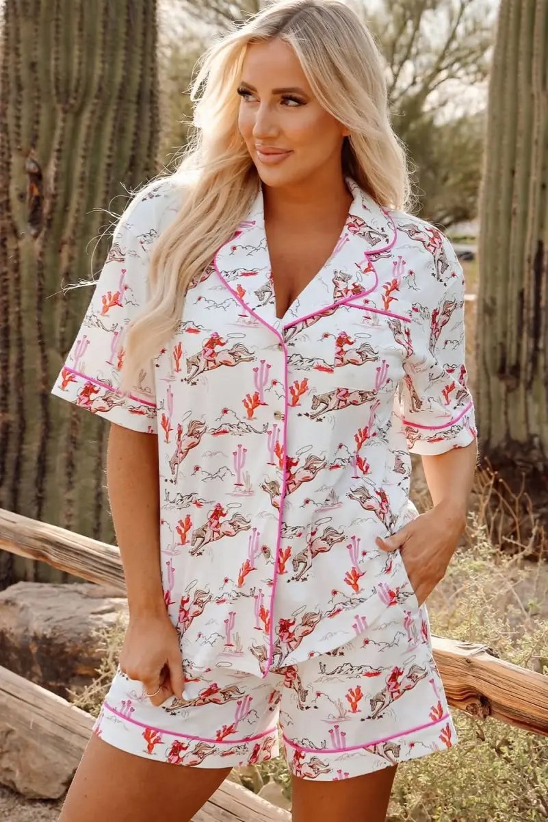 White Western-Themed Sleepwear Set - Love Salve 