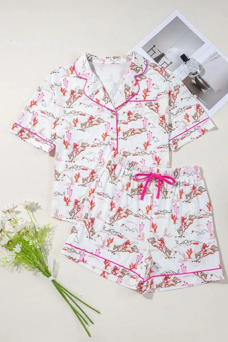 White Western-Themed Sleepwear Set - Love Salve 