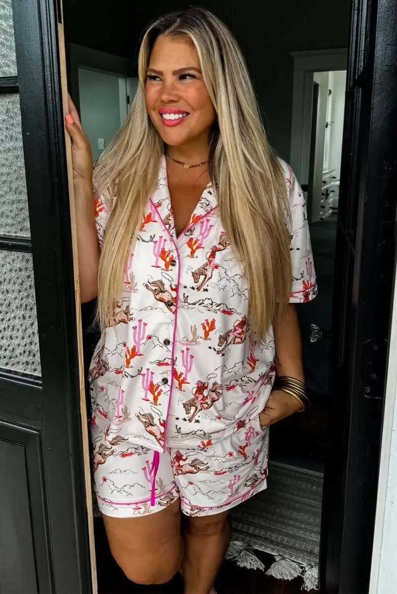 White Western-Themed Sleepwear Set - Love Salve 