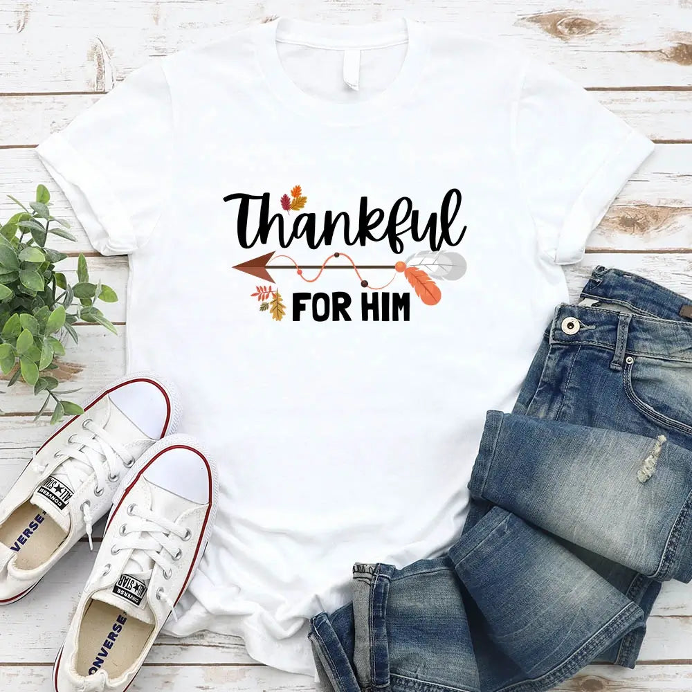Thankful For Her/Him Thanksgiving Couple T-Shirt – Cute Matching Holiday Tees Adorb Custom Tees