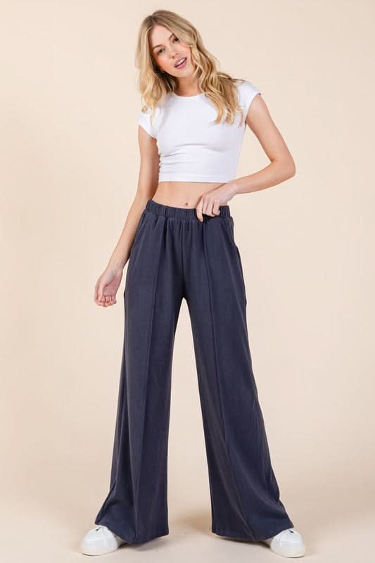 Wide Leg Pocketed Elastic Waist Pants for Effortless Style - Love Salve 