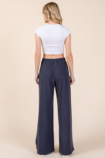 Wide Leg Pocketed Elastic Waist Pants for Effortless Style - Love Salve 