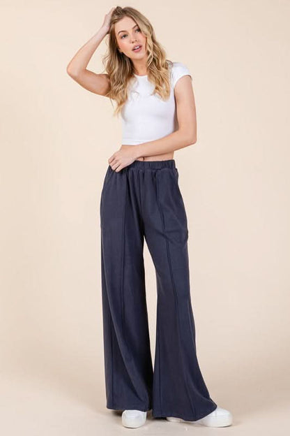 Wide Leg Pocketed Elastic Waist Pants for Effortless Style - Love Salve 
