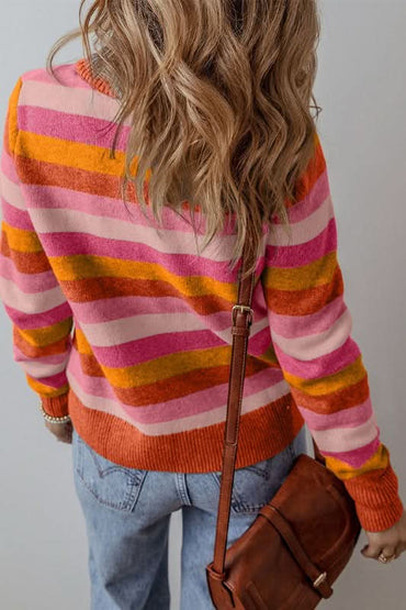 Women Color Block Ribbed Edge Round Neck Sweater - Love Salve 