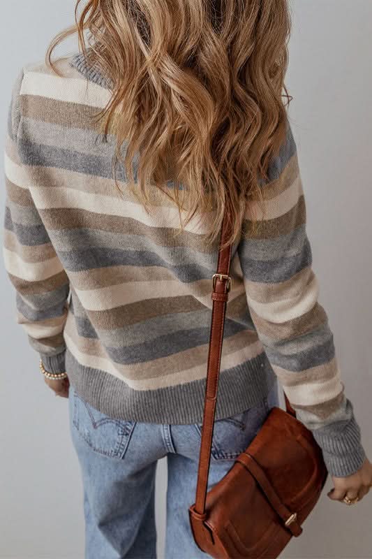Women Color Block Ribbed Edge Round Neck Sweater - Love Salve 