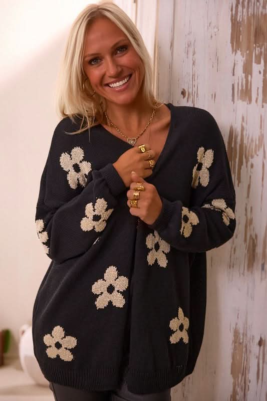 Women Floral Print Knitted Open Front Cardigan - Love Salve 