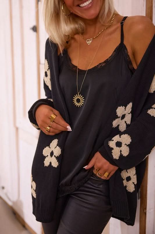 Women Floral Print Knitted Open Front Cardigan - Love Salve 