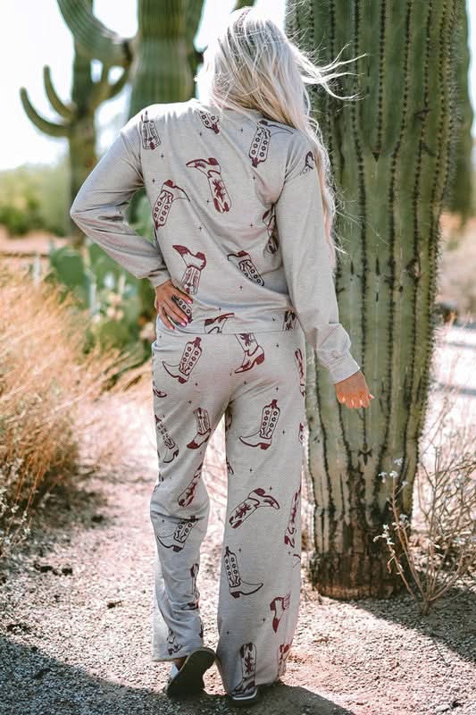 Women Printed Long Sleeve Top Pants Lounge Set - Love Salve 