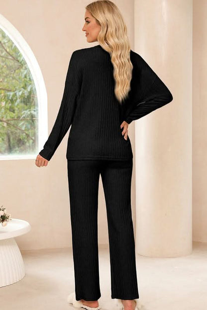 Women Ribbed Knit V Neck Slouchy Two-piece Outfit - Love Salve 