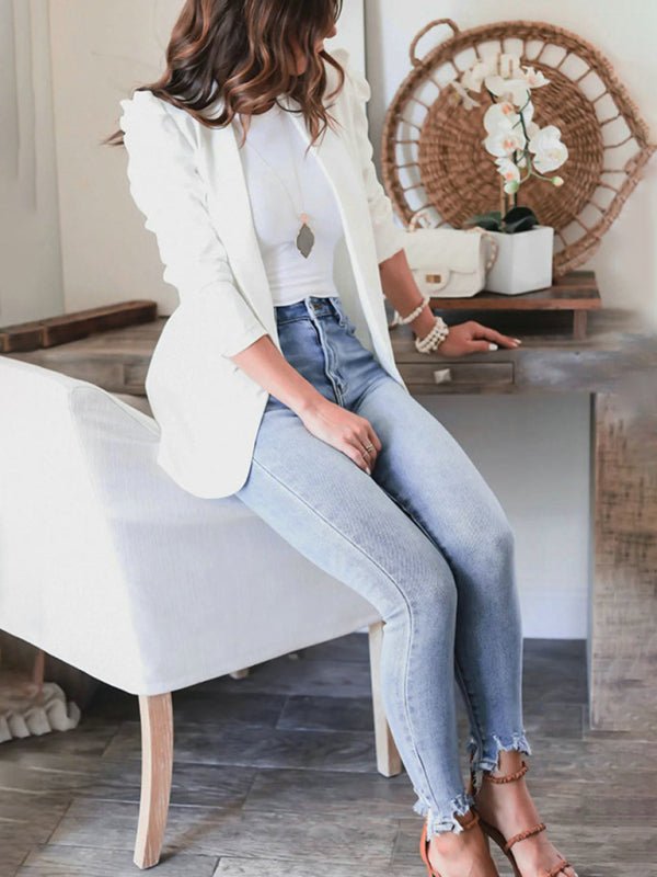 Women's Casual Commuting Long - Sleeved Shoulder Pad Puff Sleeve Slim Suit - Love Salve