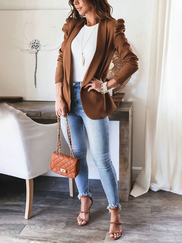 Women's Casual Commuting Long - Sleeved Shoulder Pad Puff Sleeve Slim Suit - Love Salve