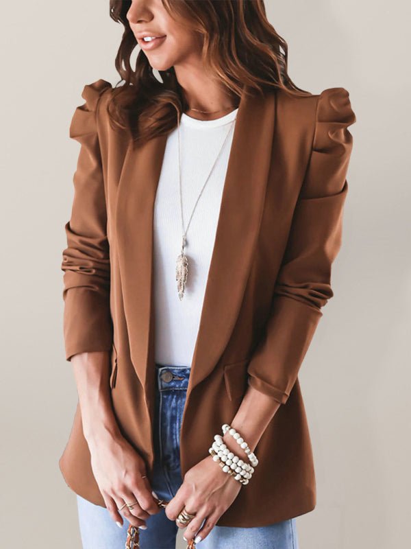 Women's Casual Commuting Long - Sleeved Shoulder Pad Puff Sleeve Slim Suit - Love Salve