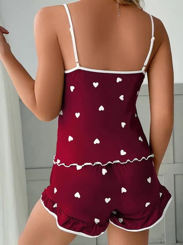 Women's Heart Print Camisole + Shorts Pajamas Two - Piece Set - Love Salve