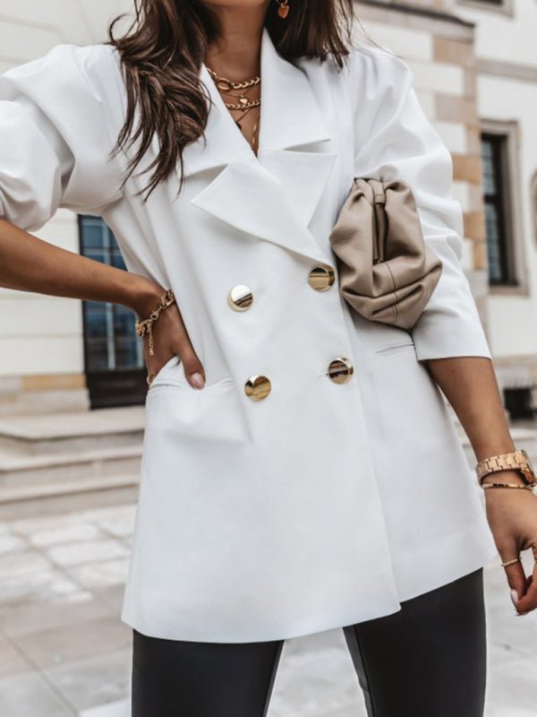 Women's New Casual Jacket Double Breasted Solid Color Suit - Love Salve
