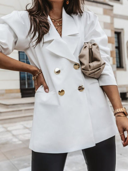 Women's New Casual Jacket Double Breasted Solid Color Suit - Love Salve